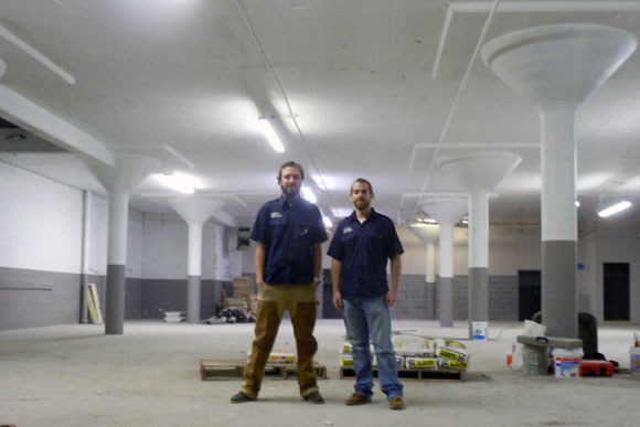 Atlas Brew Works cofounders Will Durgin (left) and Justin Cox (right) in their Ivy City warehouse