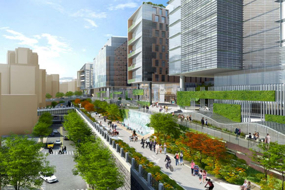 Three million square feet of development over the tracks and seven acres of parks and plazas
