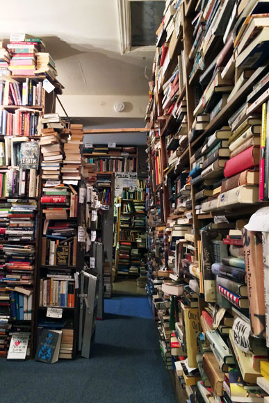 Towering stacks at Capitol Hill Books