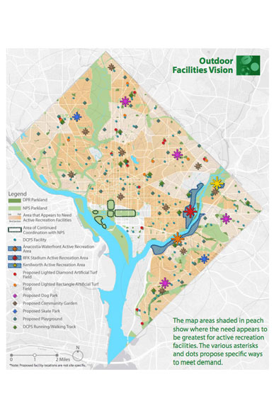 Map showing where outdoor facilities are most needed in the city