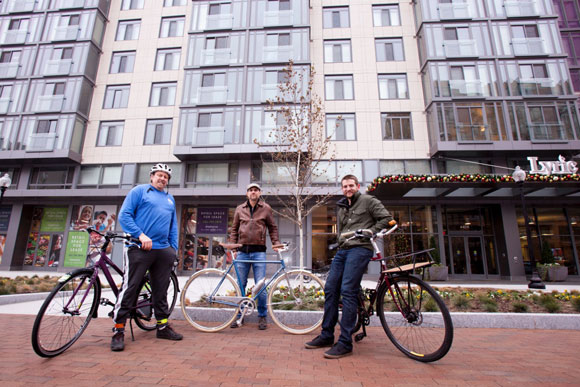 From left: BicycleSPACE co-founders Phil Koopman and Erik Kugler with GM David Dorn